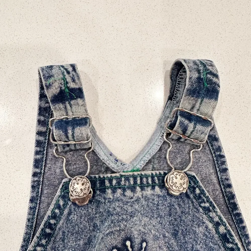 Vtg OshKosh B'Gosh USA Made Acid Wash Overalls 24 Months 3D Bugs sz 18 mo.